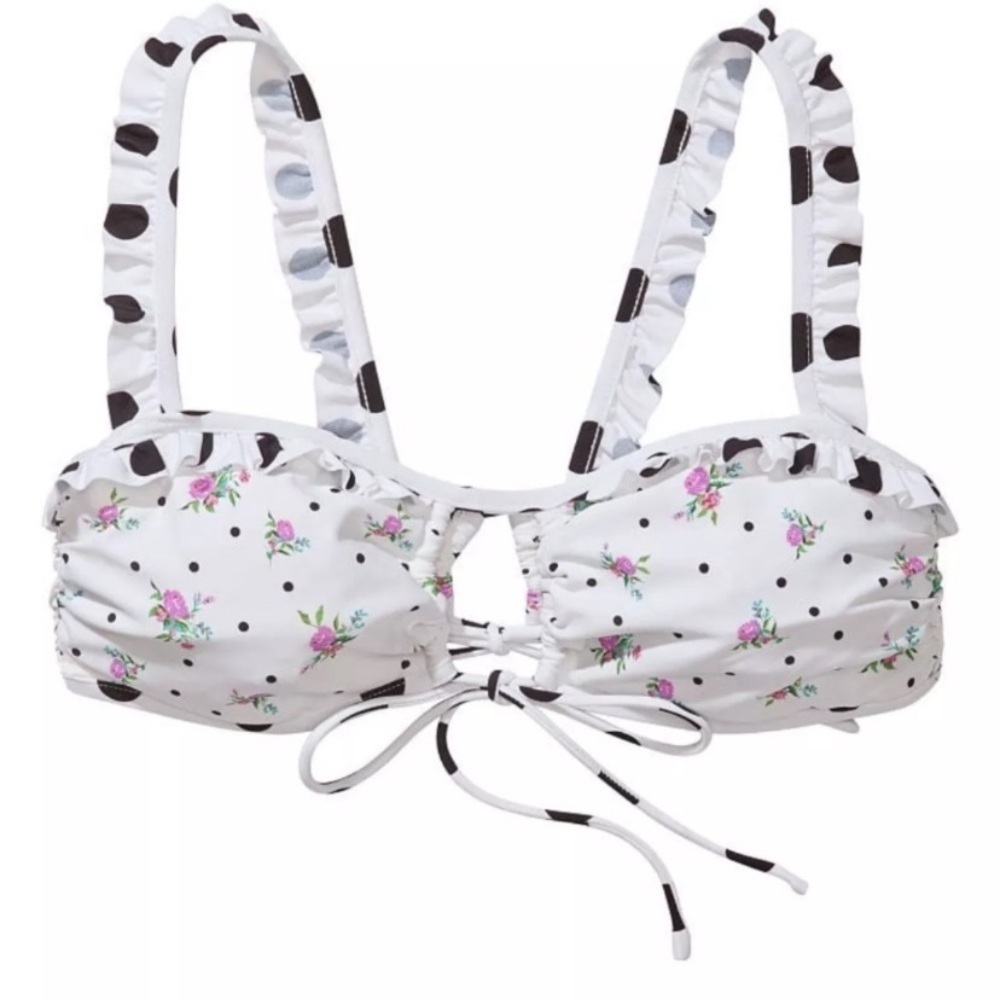 New! For Love And Lemons Rosewater Floral Polka Dot Bikini Top 27998